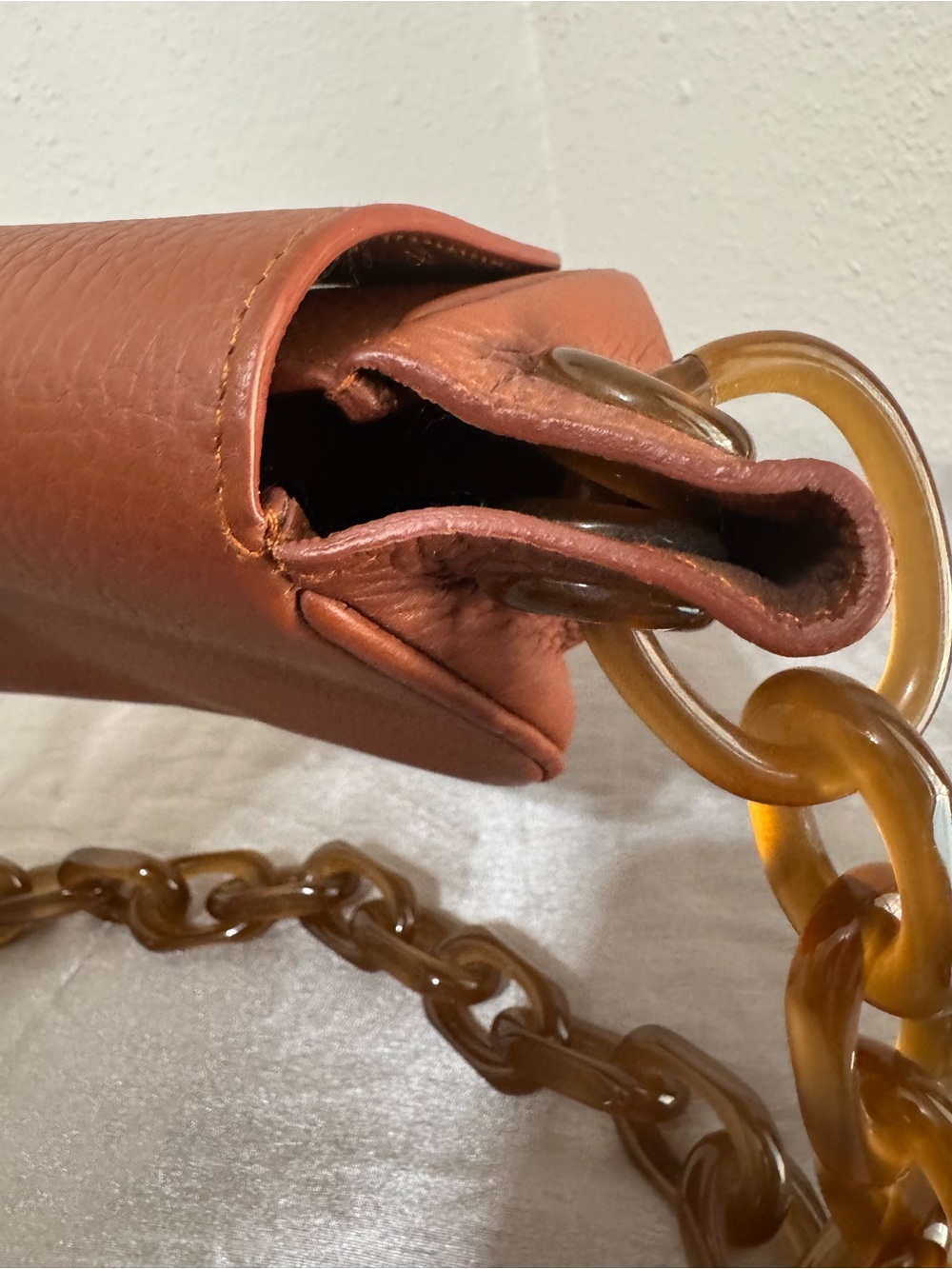 Simon Miller Chestnut Pebbled Leather Shoulder Bag with Tortoiseshell Chain - Picture 9 of 16